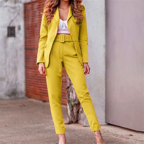 Satın Alın Kadın İki Parçalı Casual Suits Blazer Ve Pantolon Seti Ofis