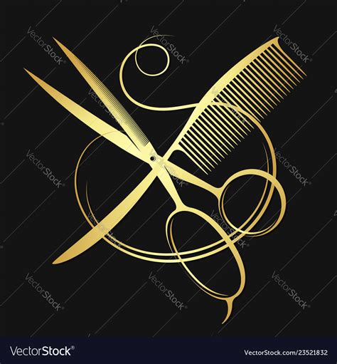 Golden Scissors And Comb Royalty Free Vector Image
