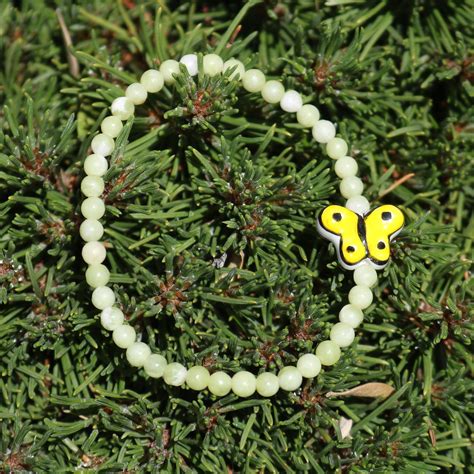 Green Calcite Bracelet With Glass Yellow Butterfly Etsy