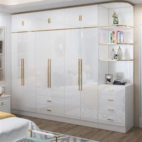 6 Doors White Color Bedroom Wardrobe Design Modern Closet Design With