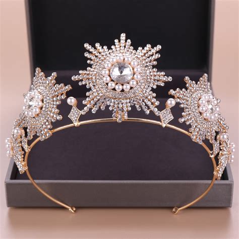 Simulated Pearls Rhinestone Big Crown Fashion Luxury Crystal Tiaras And