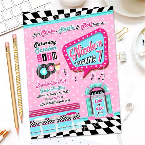 50s Sock Hop Invitation Printable File Thank You Card Etsy España