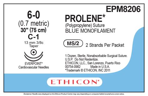 Ethicon Epm8206 Prolene Polypropylene Suture