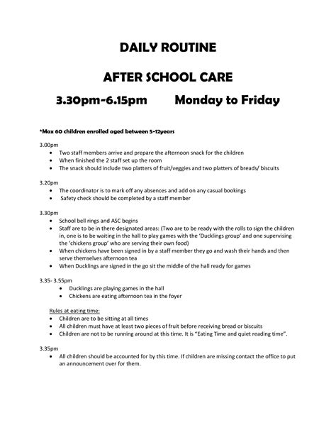 Daily After School Schedule Template
