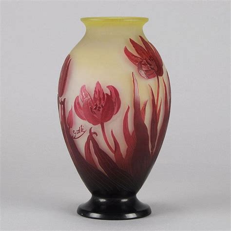 French Art Nouveau Cameo Acid Cut And Etched Glass Tulip Vase By Emile Gallé At 1stdibs
