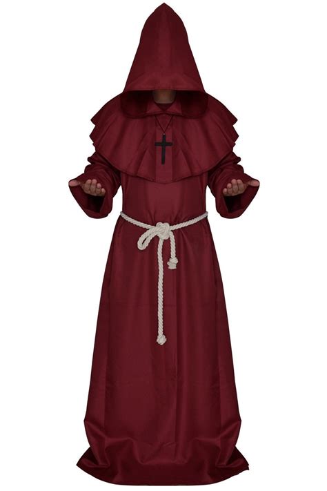 Mens Medieval Friar Hooded Robe Monk Costume Renaissance Halloween