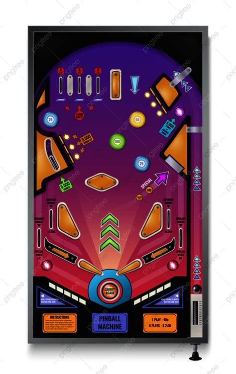 M&aacute;quina De Pinball Cl&aacute;sica Vista Superior Realista Con &eacute;mbolo De Bola