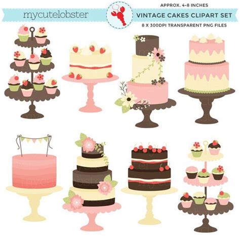 Classic Vintage Cakes Clipart Set Clip Art Rustic Cake Etsy Cake
