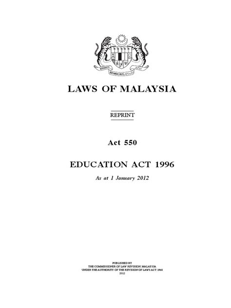 The 1996 education act was formulated as a continuation and modernization of the 1961 education act. LAWS OF MALAYSIAv Act 550 vEDUCATION ACT 1996 | Primary ...