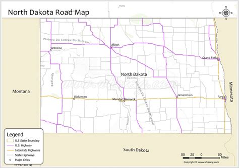 North Dakota Road Map Check Us And Interstate Highways State Routes