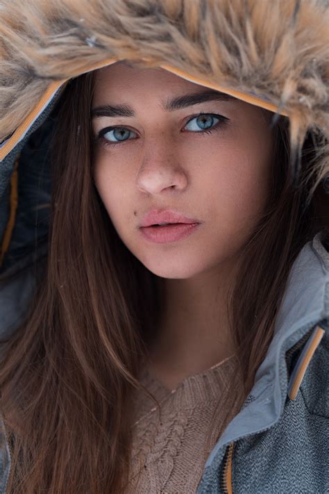 Dmitry Shulgin Brunette Portrait Women Model Face Blue Eyes Hoods