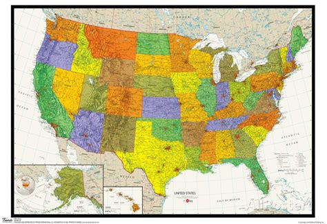 United States Map Physical And Political Poster Photo Allposters