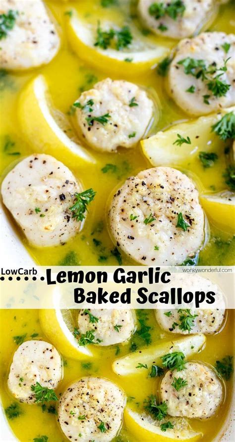 Learn how to make seared scallops with a perfectly golden brown crust, just like at the restaurants! LEMON GARLIC BAKED SCALLOPS - KETO!!! + WonkyWonderful