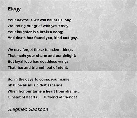 Elegy Elegy Poem By Siegfried Sassoon