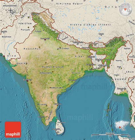Satellite Map Of India Shaded Relief Outside Satellite Sea