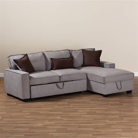 Emile Modern Right Facing Chaise Storage Sectional Sleeper Sofa W Pull