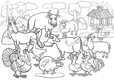 Farm Animals Cartoon For Coloring Book Vector Premium