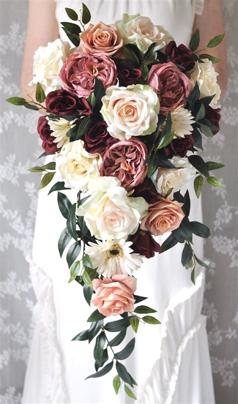 Silk Flower Bridal Bouquet Cascading Wedding Bouquets Rose Wedding