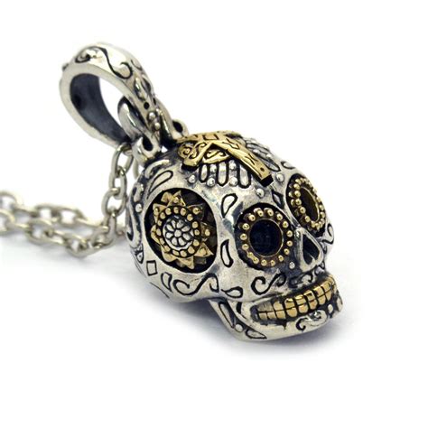 Womens Sterling Silver Sugar Skull Necklace Pendant Jewelry Small