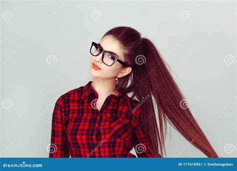 Beautiful With Glasses Closeup Portrait Confident Successful