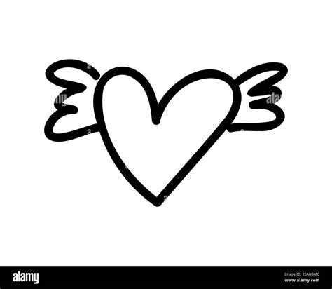 Doodle Heart With Wings Vector Hand Drawn Illustrations Isolated On