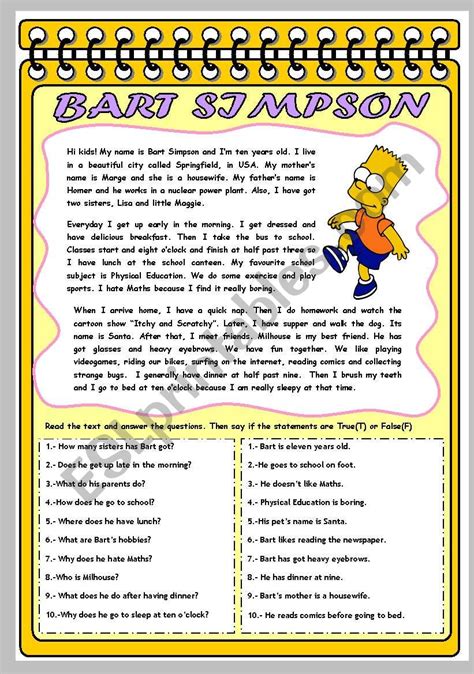 Bart Simpson´s Daily Routines Esl Worksheet By Juanbegi