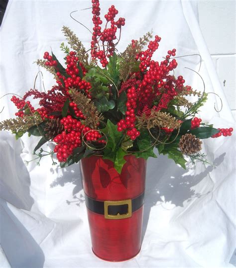 Red Silk Christmas Arrangement Etsy Christmas Flower Arrangements