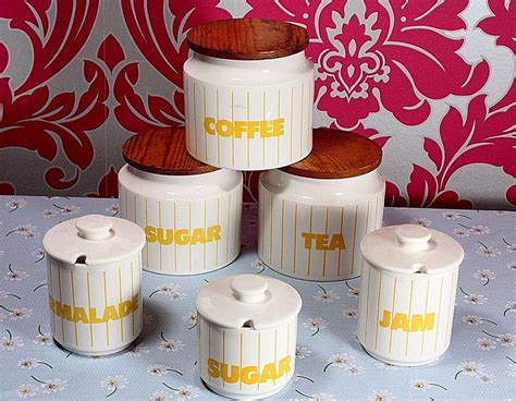 Vintage Hornsea Yellow Stripe Tea Sugar Coffee Storage Jars Jam
