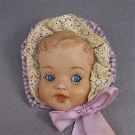 Baby Doll Face Pin Porcelain Bisque Vintage C1940 1950s From