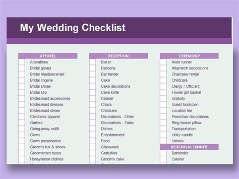 Excel Of Useful Wedding Checklistxlsx Wps Free Templates