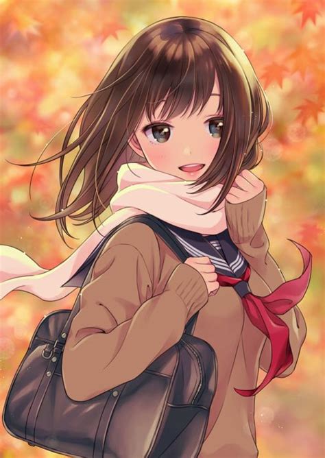 Image of image about girl in anime by nee bovary on we heart it. Anime girl beautiful autumn blush brown eyes brown hair ...