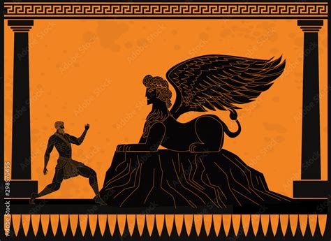 Oedipus Asking The Sphinx Riddle Greek Mythology Tale Stock Vektorgrafik Adobe Stock