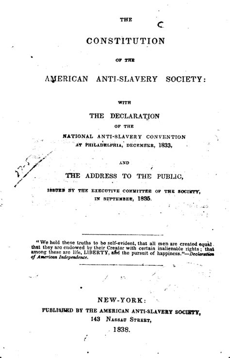 image 1 of the constitution of the american anti slavery society with the declaration of the