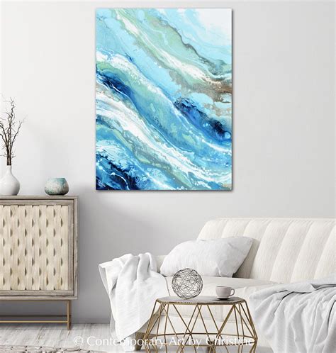 Abstract Painting Blue White Ocean Modern Coastal Decor Canvas Print