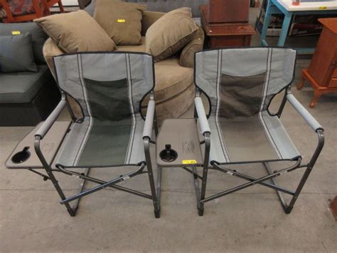 2 Folding Camp Chairs With Attached Side Tables