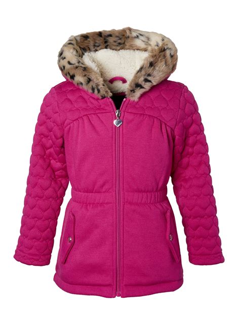Limited Too Girls Fleece Jacket With Heart Quilting And Faux Fur Trim
