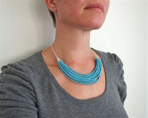 Turquoise Statement Necklace Seed Beads Layered Bib Necklace Etsy