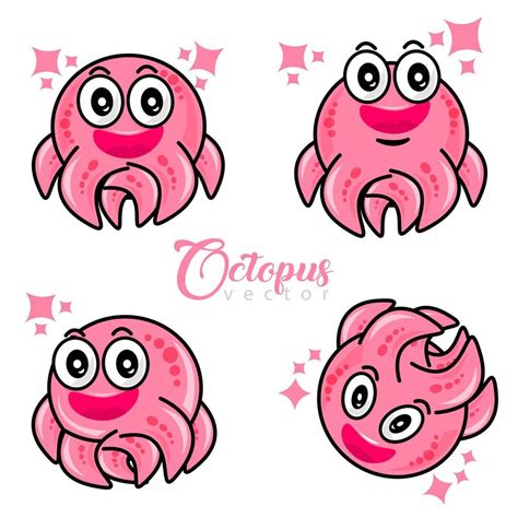 Hand Draw Octopus Cartoon Cute And Smiley Face Isolated On White