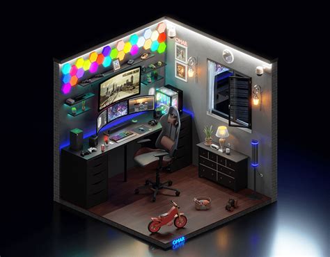 3d Isometric Gaming Room Behance