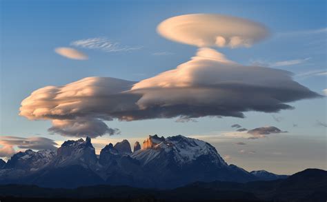 Lenticular Clouds At Sunrise Torres Del Paine Chile Mountain