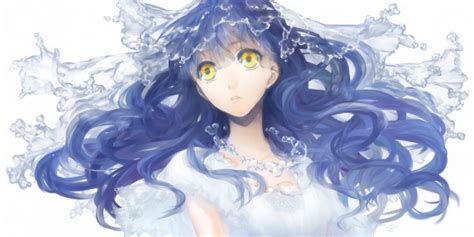 Original Blue Hair Daikichi Maru Long Hair Original White Yellow Eyes Anime Blue Hair Anime