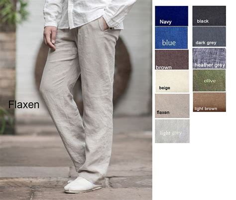 Mens Straight Linen Pants Elastic Waist 10 Colors Etsy