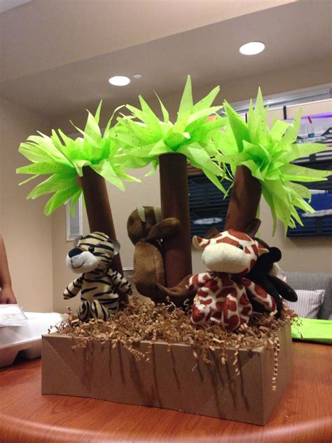 Jungle Themed Baby Shower Centerpiece Made Out Of Recycled Materia