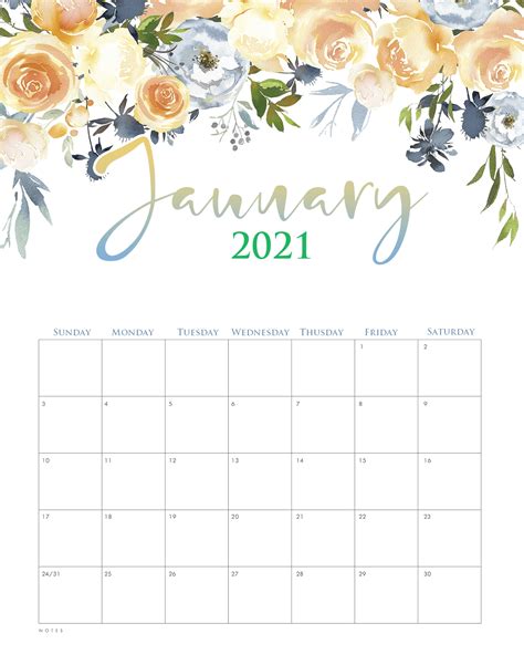 Free January 2021 Calendar Blank Printable Template