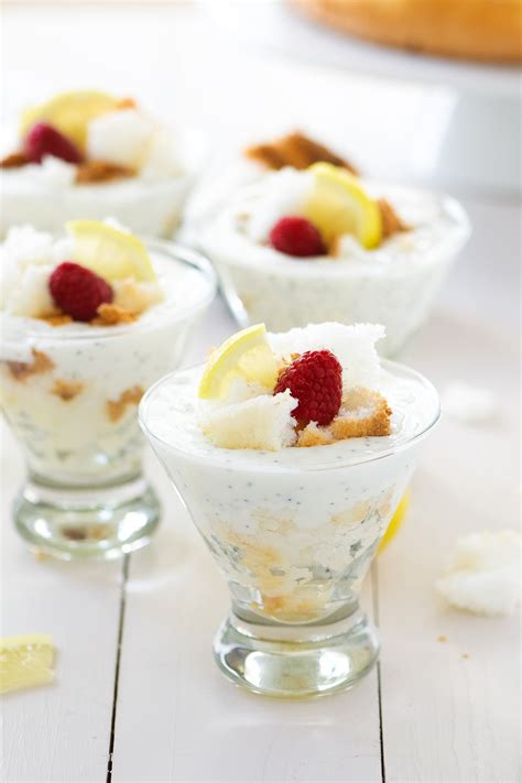 This angel food cake is such a simple and light dessert when paired with sweet and tart berries and sliced stone fruit. Lemon Poppy Seed Angel Food Cake Trifles - With Salt and Wit