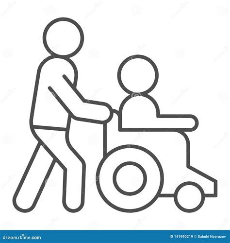 Help Disabled Thin Line Icon Man On Wheelchair Vector Illustration Isolated On White