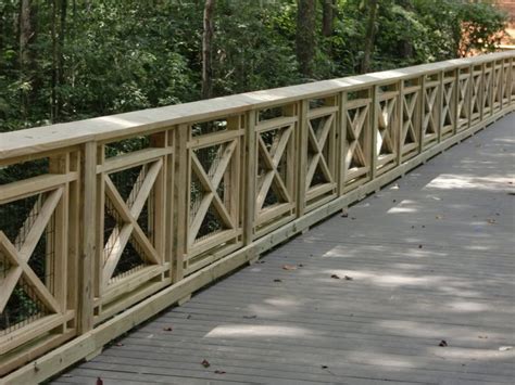 Timber Pedestrian Bridge With Railing And Curbing Modern Fence