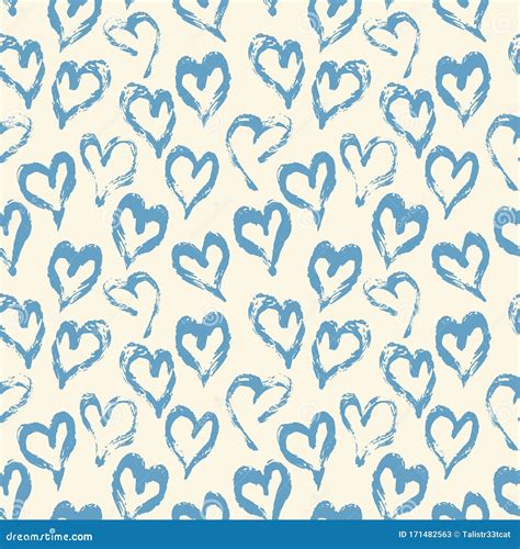 Seamless Heart Pattern Hand Painted Ink Brush Stock Vector