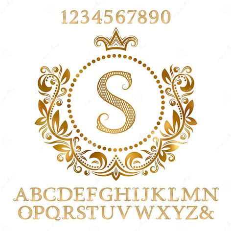 Golden Patterned Letters And Numbers With Initial Monogram In Coat Of