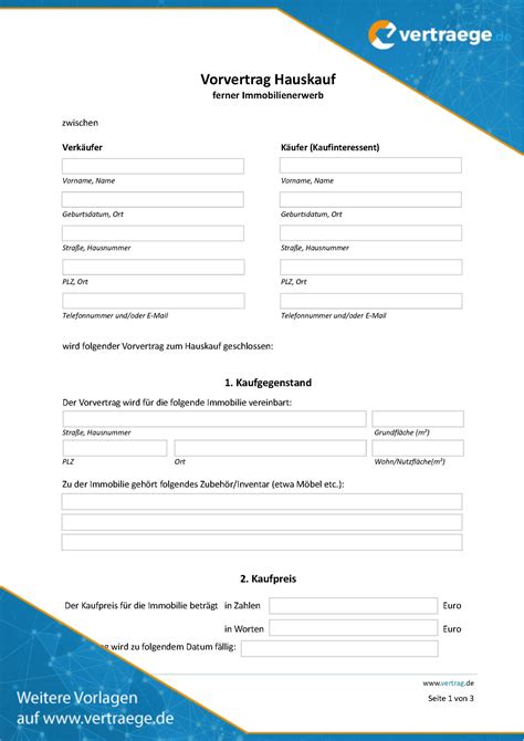 Vorvertrag und work from home. Muster Vorvertrag Hauskauf - Vertraege.de